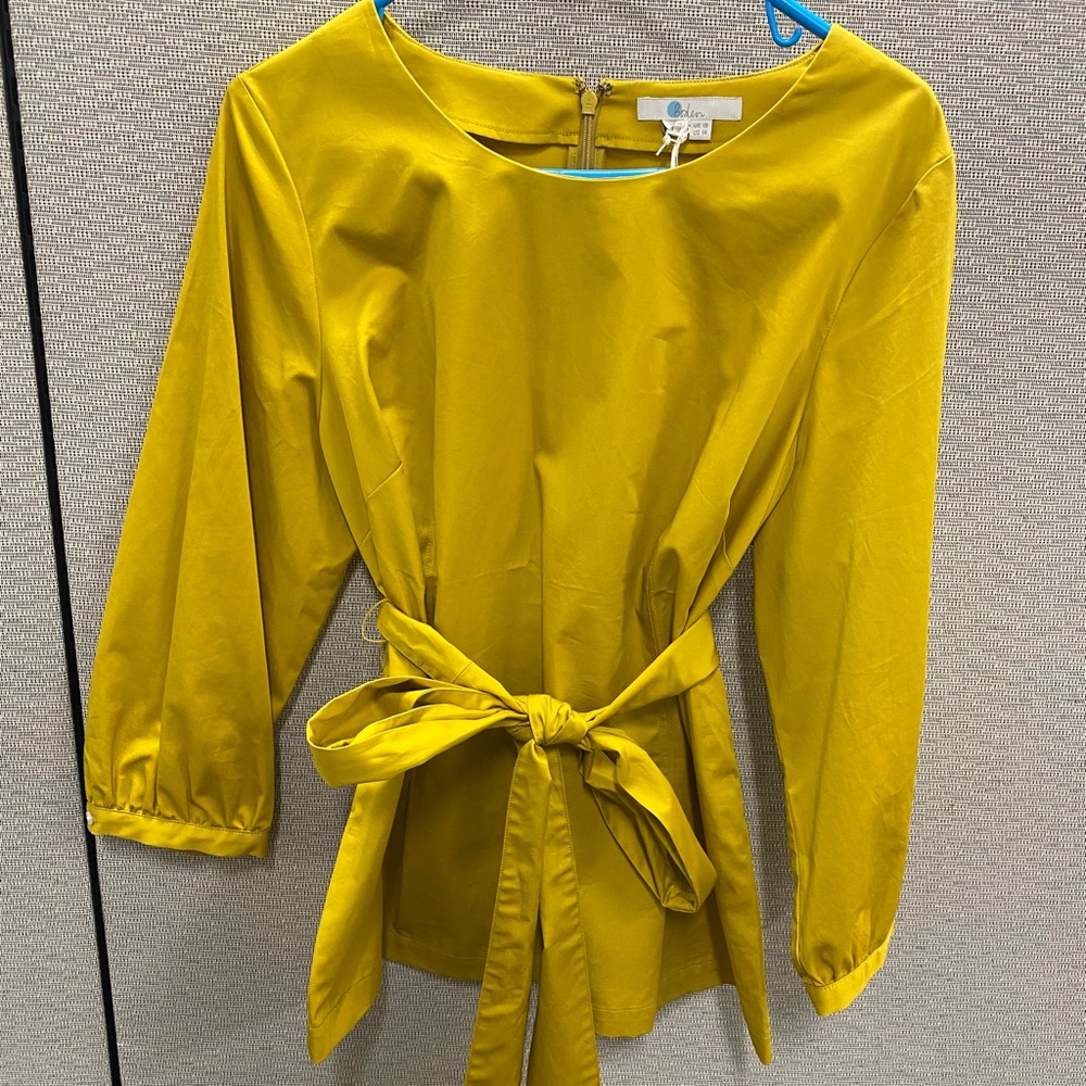 Boden Mustard Yellow Tie Blouse NWT